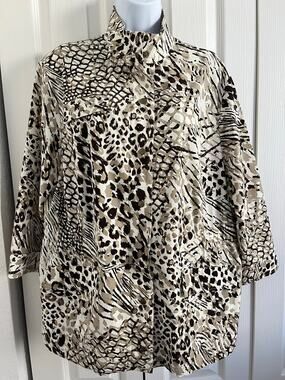 Zenergy by Chico's Womens Size 3 XL Animal Print Utility Jacket Gold Beige Brown